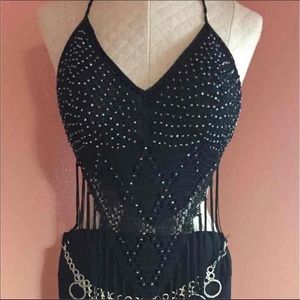 Black Fringe sexy club shirt